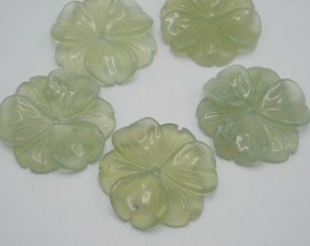 Carved Jade Flower Large 30MM Carved Flower Flat Back with Hole in Center (1 pc) HC6 #A