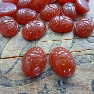 Glass Scarab Cabochon Vintage Scarab Cabochon 16x12mm Carnelian Glass Scarab (2 Cabs) WS107