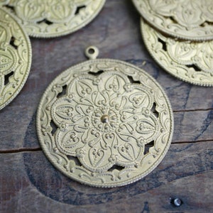 Ornate Brass Pendant with Loop For Hanging Floral Stamping 35mm Brass Stamping 1 GK36 image 1