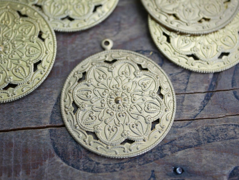 Ornate Brass Pendant with Loop For Hanging Floral Stamping 35mm Brass Stamping 1 GK36 image 1