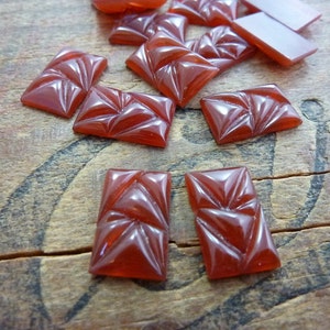 Vintage Glass Cabochon Art Deco Cabochon Carnelian Glass Rectangle 16x10mm (2 pcs) F14