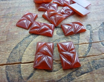 Vintage Glass Cabochon Art Deco Cabochon Carnelian Glass Rectangle 16x10mm (2 pcs) F14