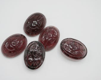 Vintage Amethyst Glass Scarab Cabochon 18x25mm