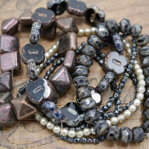 Glass Bead Mix Lot Black Bronze Strands of Beads (7 strands as Pictured) N24
