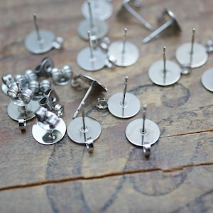 Surgical Steel 8mm Earring Post Pad with LOOP Plus Surgical Steel Earring Clutch (10 PAIR-20 total pieces with Clutch Nuts) BN29