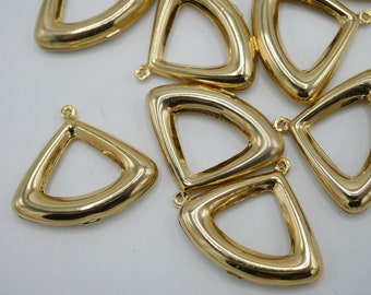 Gold Plated Brass Puffy Triangle Drop 35x28mm Earring Hallow Drops Lot of 10 pieces