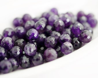 Perle de pierre précieuse à facettes de 6 mm Améthyste 6 mm perle de pierre précieuse ronde à facettes (20 perles) X425