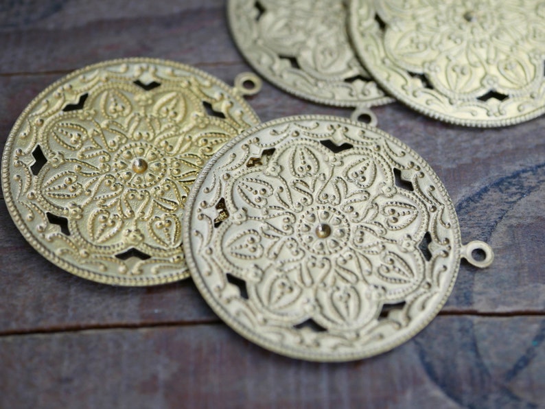Ornate Brass Pendant with Loop For Hanging Floral Stamping 35mm Brass Stamping 1 GK36 image 3