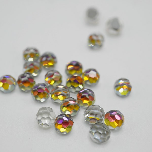 Vintage Faceted Crystal Ball with Flat Bottom Pink Purple Yellow Flash 4mm Small Ball (10 pieces) JH78