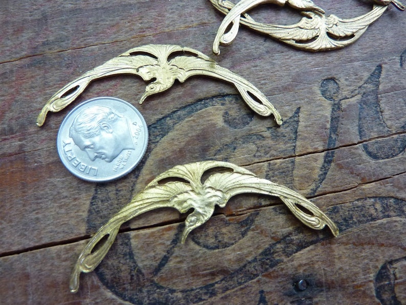 RB Brass Stamping Ornate Art Nouveau Brass Crane Bird Stamping 1 Stamping image 2