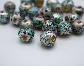 Zilver verijdelde glaskralen Veelkleurige suikerkruimelkralen 12 mm ronde kralen (6 stuks) HC27