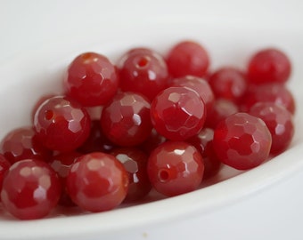 Faceted 10mm Gemstone Bead Carnelian 10mm Faceted Round Gemstone Bead (10 beads) X423