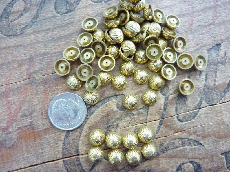 8 Vintage Brass 8mm Half Dome Brass Metal Spiral Cabochon