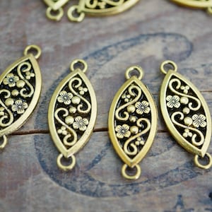 Gold Pewter Link Decorative Connector Navette Link Scroll Link Double Sided Earring Drop 26x11mm (6 pcs) P105