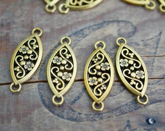 Gold Pewter Link Decorative Connector Navette Link Scroll Link Double Sided Earring Drop 26x11mm (6 pcs) P105