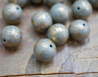 Gray Bead with Gold Splatter Pattern 12mm Lightweight Acrylic Bead Earring Beads (10 beads) HP18