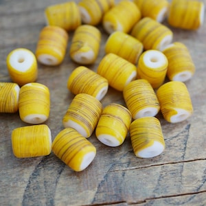Matte Striped Tube Glass Bead Yellow Stripes White Base 10x8mm Matte Glass Bead (6 beads) LA22