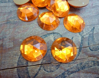 Vintage Rhinestone Rose Cut Orange Large 20mm Glass Rhinestone (2)