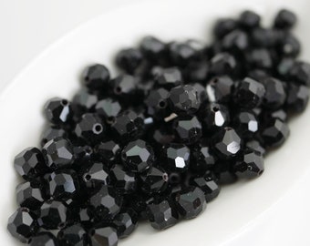 Crystal Bead 6mm Faceted Bicone Bead Black Crystal Bead Tin Cut Crystal Bead Faceted Bead (25 perles)