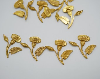 Vintage Miriam Haskell heldere vergulde bloem messingstempel 22 x 26 mm (4 stuks) MH4