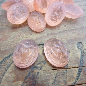 Vintage Glass Scarab Cabochon 18x13mm Transparent Pink Peach Scarab (2 pcs) BR103