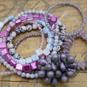 Glass Bead Mix Lot Purple Lavender Strands of Beads (9 strands as Pictured) N28