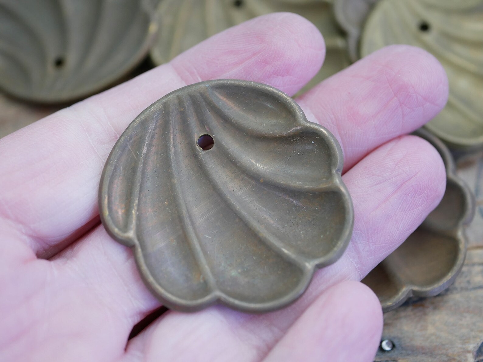 Shell Stamping Vintage Stamping Domed Brass Scallop Shell Stamping With Hole at Top ...