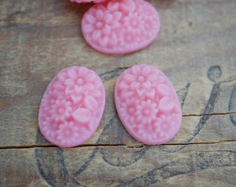 Flower Cabochon Matte Pink Acrylic Cabochon 25x18mm Super Pretty (2 pcs)