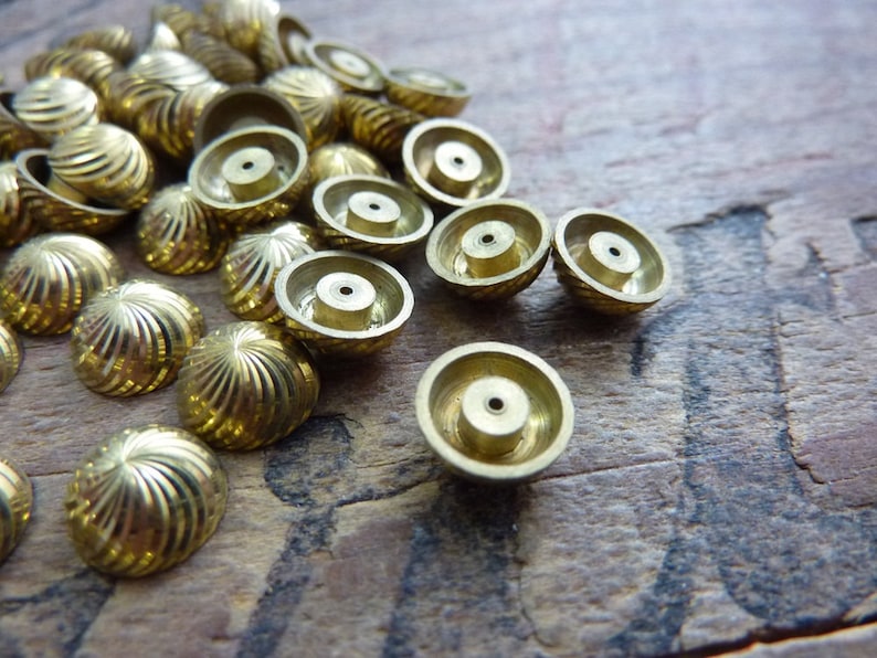 8 Vintage Brass 8mm Half Dome Brass Metal Spiral Cabochon