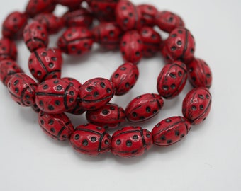 Glass Lady Bug Beads Red Lady Bugs 8mm Beads (12 beads) 204268