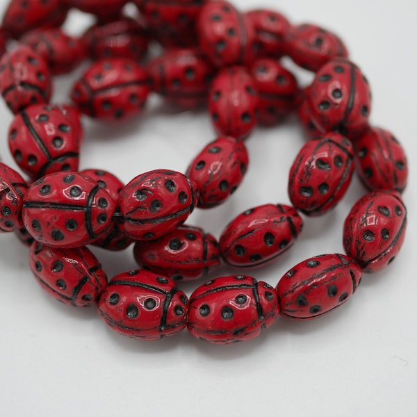 Glass Lady Bug Beads Red Lady Bugs 8mm Beads (12 beads) 204268