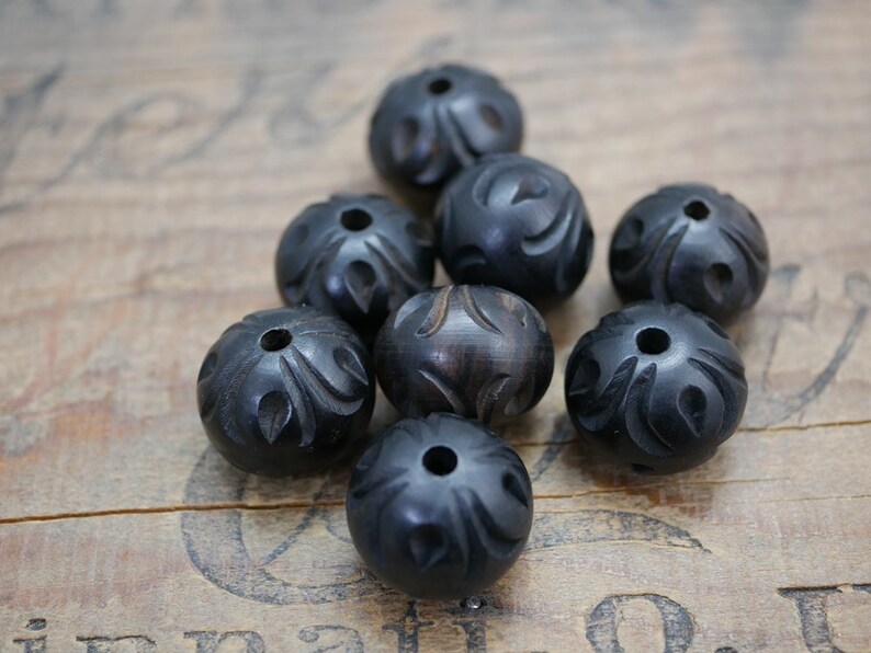 Ebony Wood Bead Carved Wood Bead Large Wood Bead Vintage India - Etsy