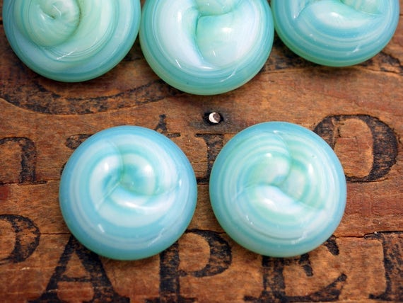 Japanese Glass Button Cabochons No Shank Glass Cabochons Flat Back Blue Green Opal Glass 20mm (2 Pcs) J148