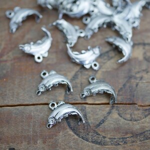 Silver Pewter Salmon Fish Charm 13x10mm with Loop 8 pcs F114 image 2