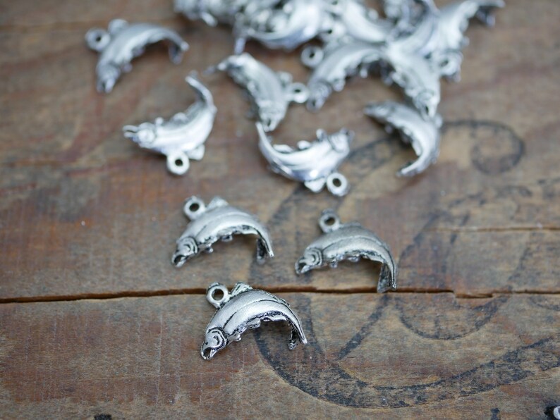 Silver Pewter Salmon Fish Charm 13x10mm with Loop 8 pcs F114 image 2
