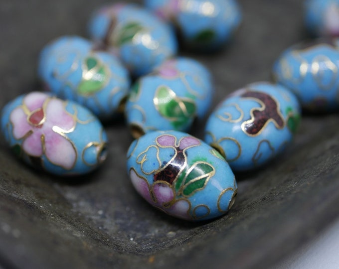 Chinese Cloisonne Beads 14x10mm Oval Turquoise Blue Cloisonne Etsy