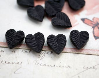 Antique French Victorian Black Mourning Glass Component 13x11mm Rare Heart Shape with 4mm Pad for Gluing  #HD43 (4)