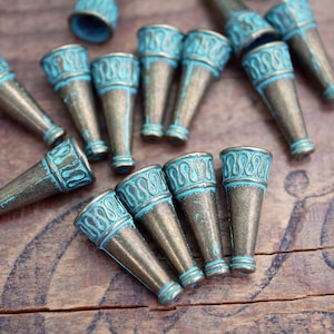 Verdigris Finish Pewter Bead Cone Metal Bead Cone Tall End Cone 20x8mm (8 Pieces) VS06