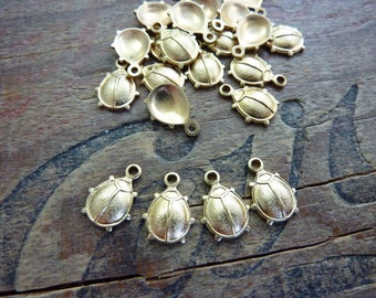 Small Brass Ladybug Stamping Lady Bug Charm Gold Color Lady Bug Charm (4 Pieces)