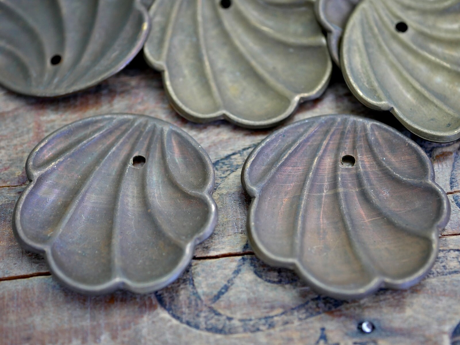Shell Stamping Vintage Stamping Domed Brass Scallop Shell Stamping With Hole at Top ...