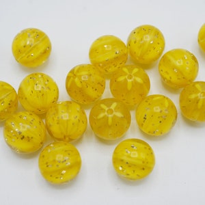 Vintage Bright Yellow Acrylic Beads Marble Like Gold Glitter Beads 11.5mm Yellow Beads (10pcs) HP87