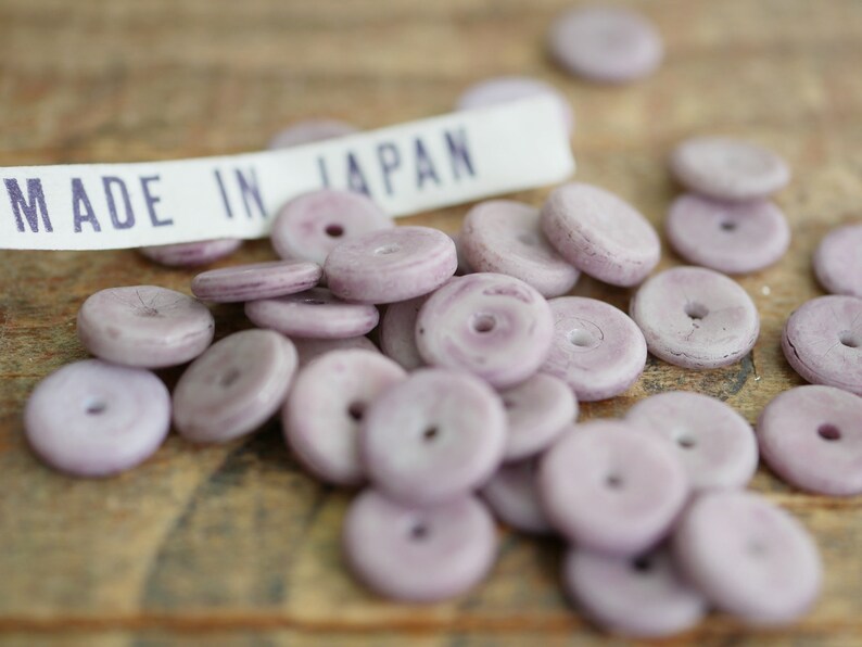 Vintage Japanese Glass Spacer Beads Disc beads 8x2mm Spacer Purple Lavender Semi Matte Finish 100 PA55 image 2