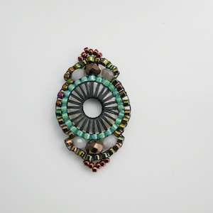 Zola Elements Chocolate Mint Hand Woven Baroque Circle Link Connector 30x18mm Beaded Link (1 Pc) #10334