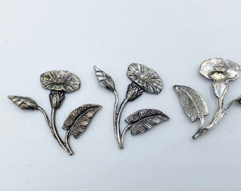 Vintage Miriam Haskell antiek verzilverde bloem messing stempelen 25 x 23 mm (4 stuks) MH3