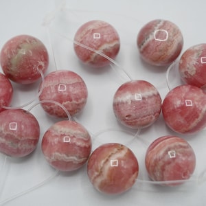 Rhodochrosite Beads 14mm Round Pink Striped Beads (Matched Pair 2 Beads) X1024