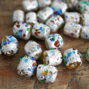 Silver Foiled Crumb Glass Beads Multi Colored Crumb Beads 10mm Barrel Shape Beads (6 pcs) PA53