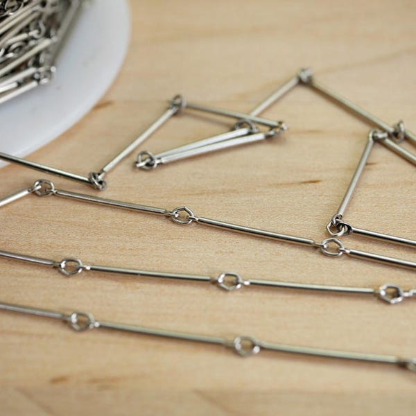 Cadena de barra de buey de plata antigua 18mm eslabón hecho en EE.UU. vendido por la cadena de agranla del pie