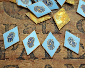 Vintage Enamel Brass Diamond Vintage Japanese Enamel Glue On 18x13mm (4) KP35