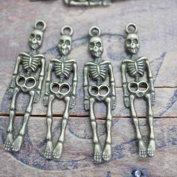 Pewter Skeleton Charm Long Skeleton Charm Bones Charm Antiqued Brass Skeleton Charm (4) P201