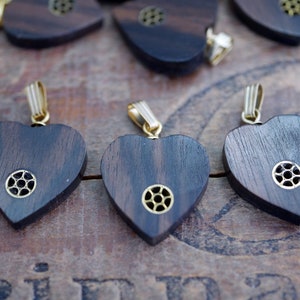 Vintage Ebony Wood Pendants with Brass Accents and Gold Bails Lightweight Old Stock (1 pendant) K226